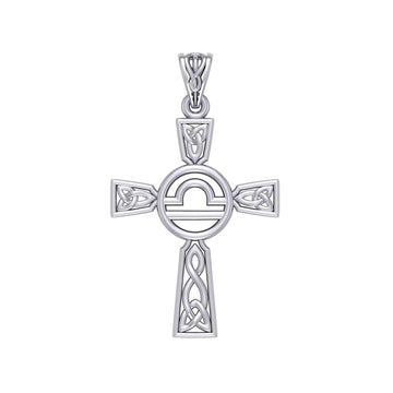 Celtic Cross Libra Astrology Zodiac Sign Silver Pendant TPD5954 - Jewelry